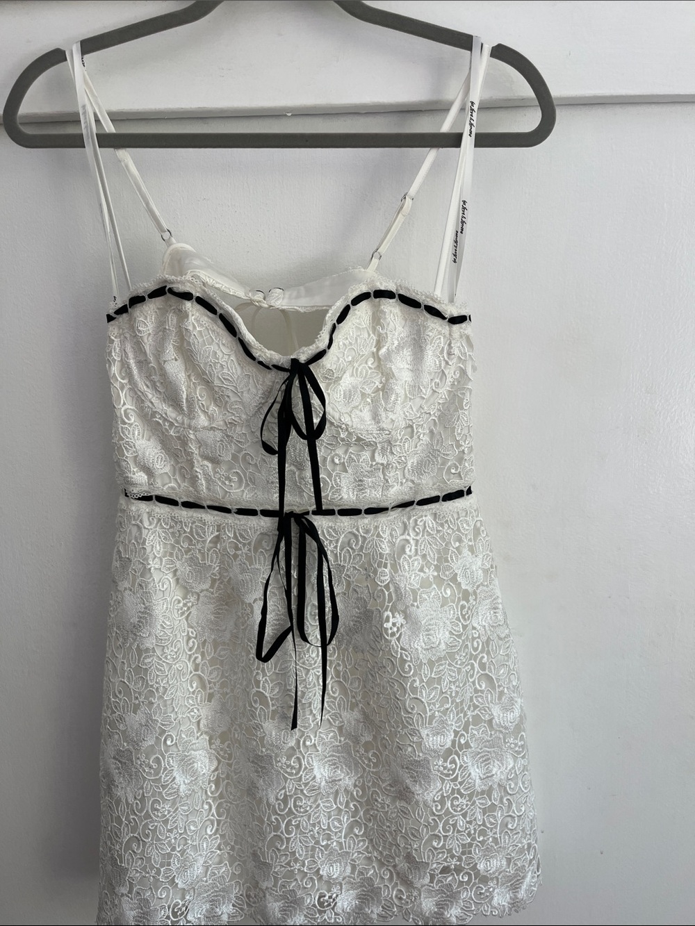 White Lace Babydoll Chemise with Black Trim